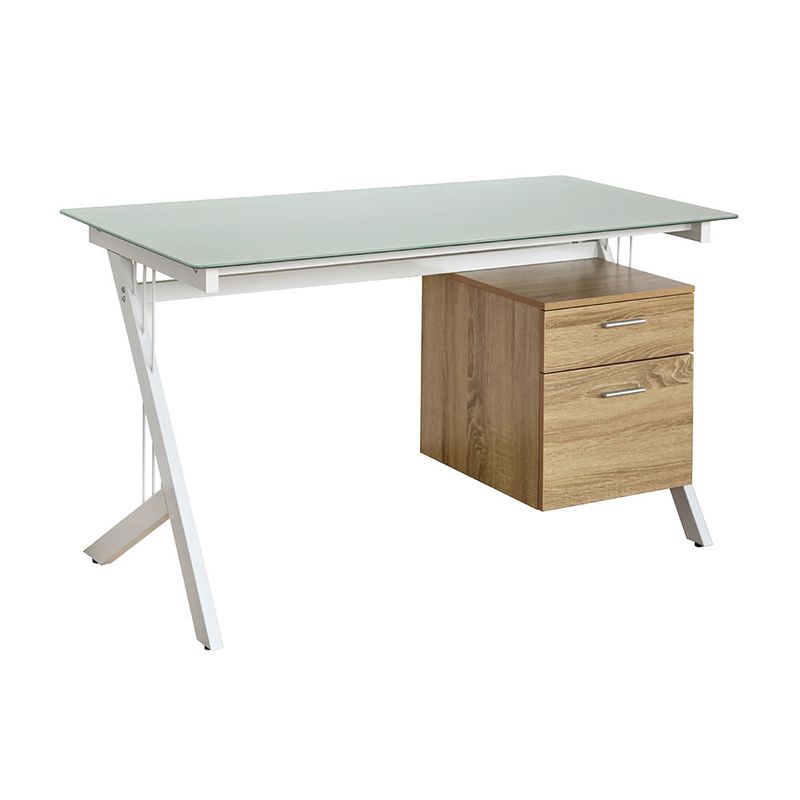 ESCRITORIO BASICO CON CUBIERTA DE CRISTAL BLANCO Y 1 ARCHIVERO COLGANTE MAPLE