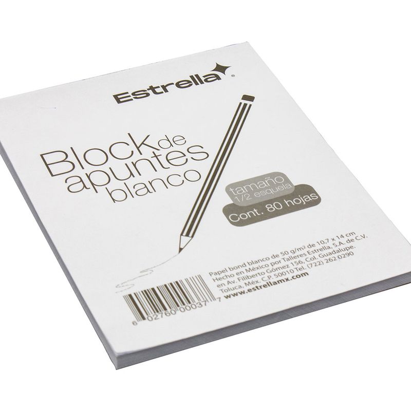 BLOCK NOTAS BLANCO 1/2 ESQUELA 80HJS