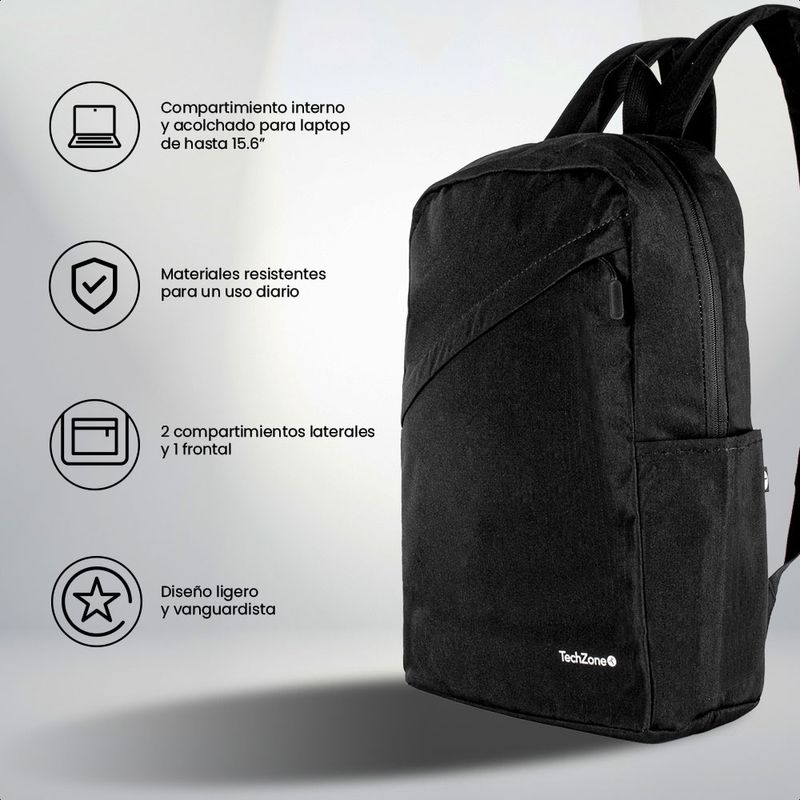 MOCHILA PARA LAPTOP CLASSIC TECHZONE DE 156" NEGRO