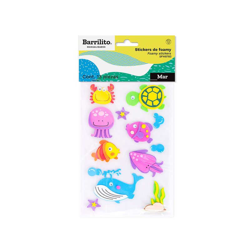 STICKERS FOAMY FIGURAS DEL MAR 13 PIEZAS BARRILITO