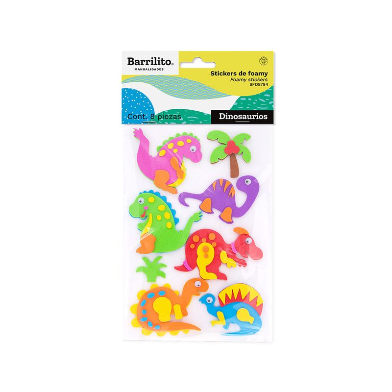 STICKERS FOAMY DINOSAURIOS 8 PIEZAS BARRILITO