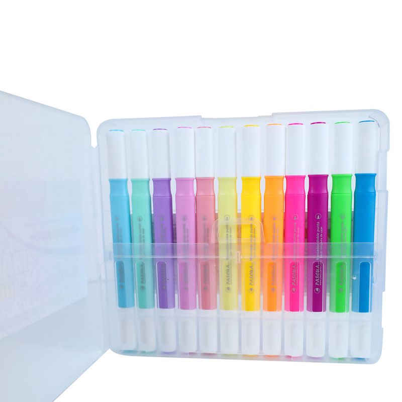 MARCADOR BASE AGUA DOBLE PUNTA COLORES NEON Y PASTEL 12PZAS PASCUA