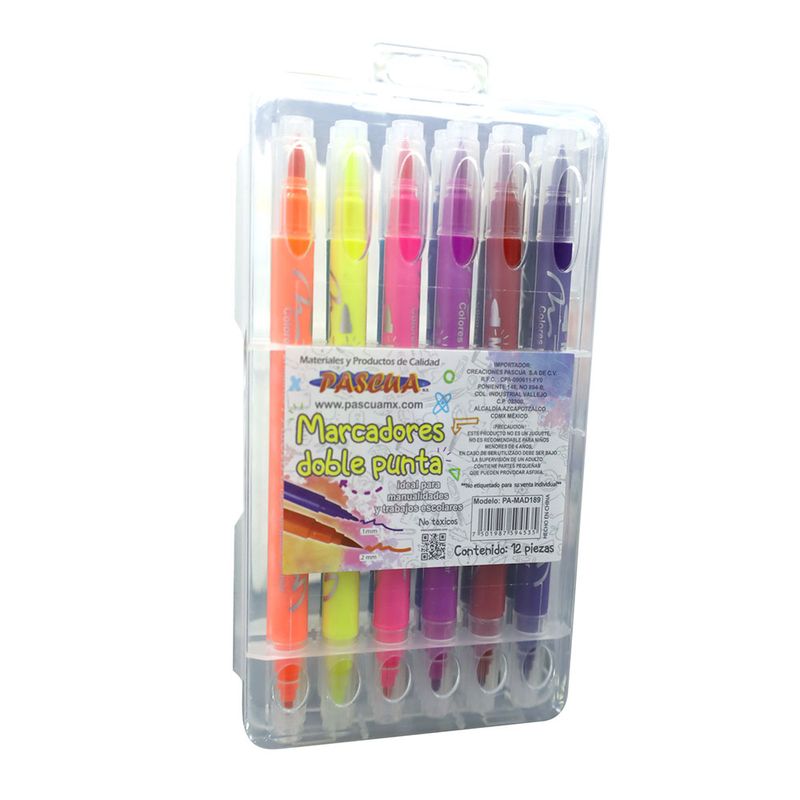 MARCADOR BASE AGUA DELGADO DOBLE PUNTA CON 12PZAS PASCUA
