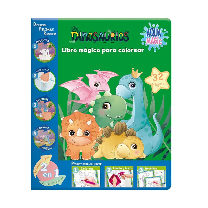 LIBRO COLOREAR AQUA MAGIC DINOSAURIOS