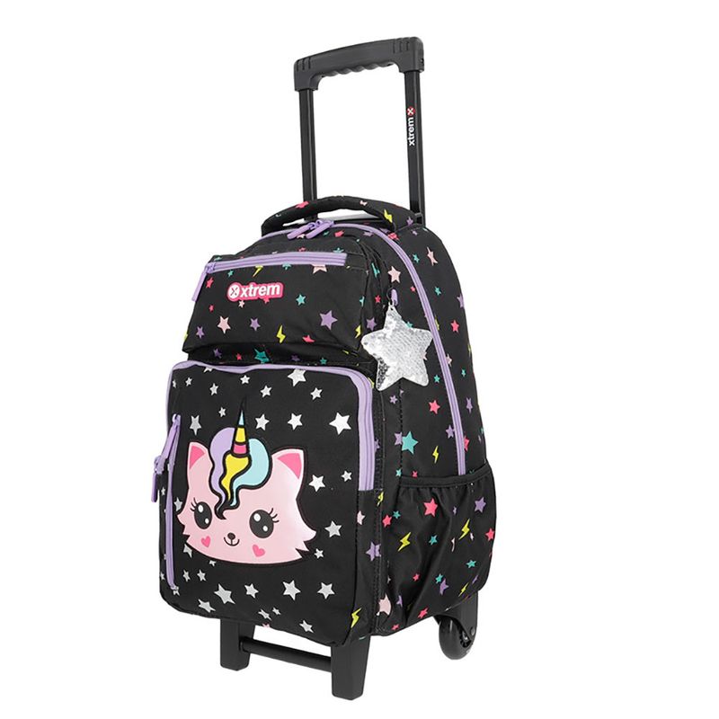 PACK DE MOCHILA CON RUEDAS LONCHERA Y LAPICERA XTREM BLACK CAT