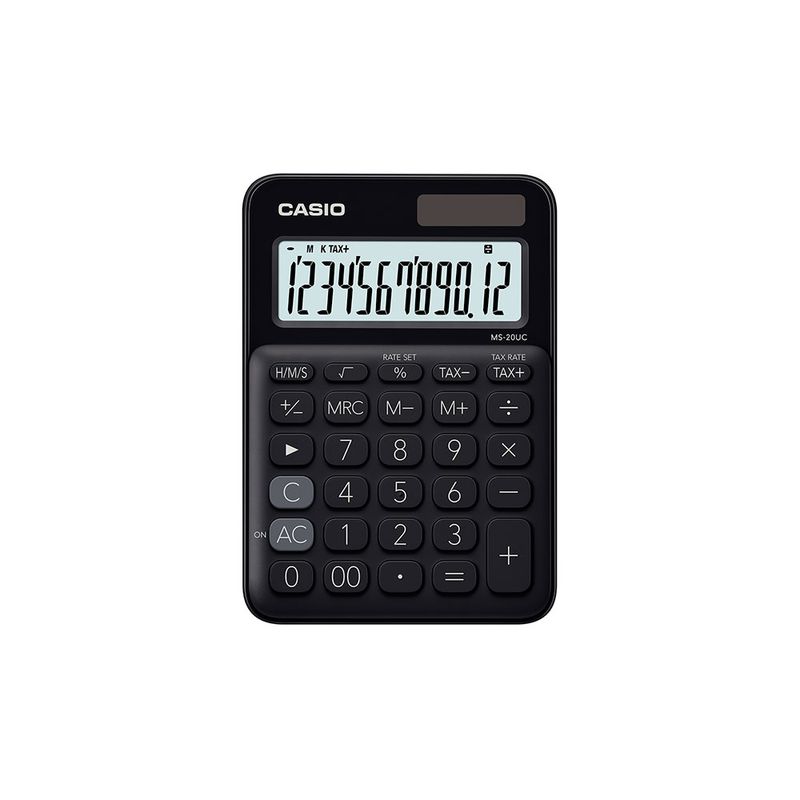 CALCULADORA ESCRITORIO CASIO MS-20UC-BK-W-DC 12DIG CHICA SOLAR/BATERIA NEGRA