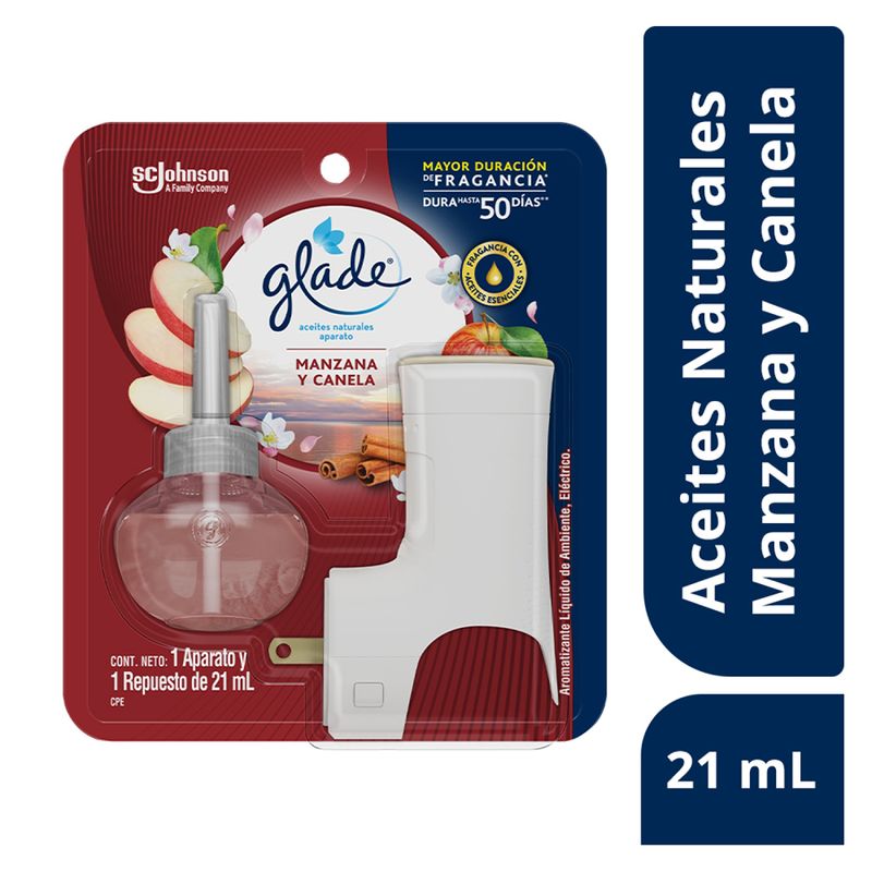 AROMATIZANTE GLADE ACEITES NATURALES MANZANA CANELA UNIDAD Y REPUESTO 21ML