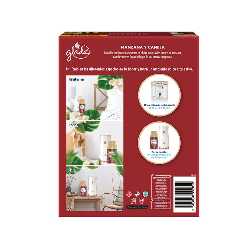 AROMATIZANTE GLADE APARATO AUTOMATICO CON REPUESTO EN AEROSOL MANZANA CANELA 175 GRS