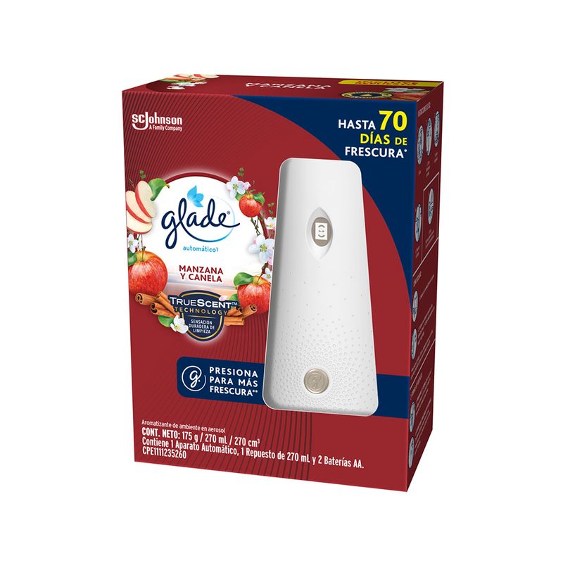 AROMATIZANTE GLADE APARATO AUTOMATICO CON REPUESTO EN AEROSOL MANZANA CANELA 175 GRS