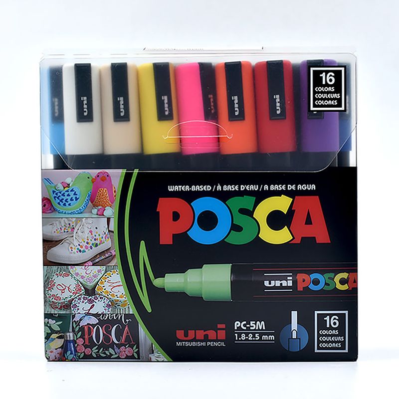 MARCADOR BASE AGUA GRUESO UNI POSCA C/16 PZAS