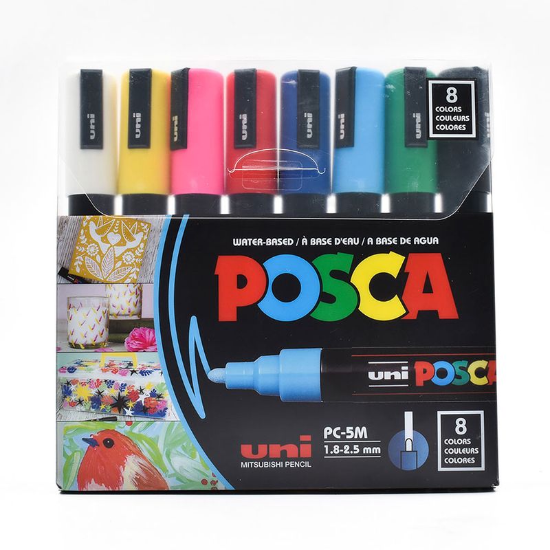 MARCADOR BASE AGUA GRUESO UNI POSCA C/8 PZAS