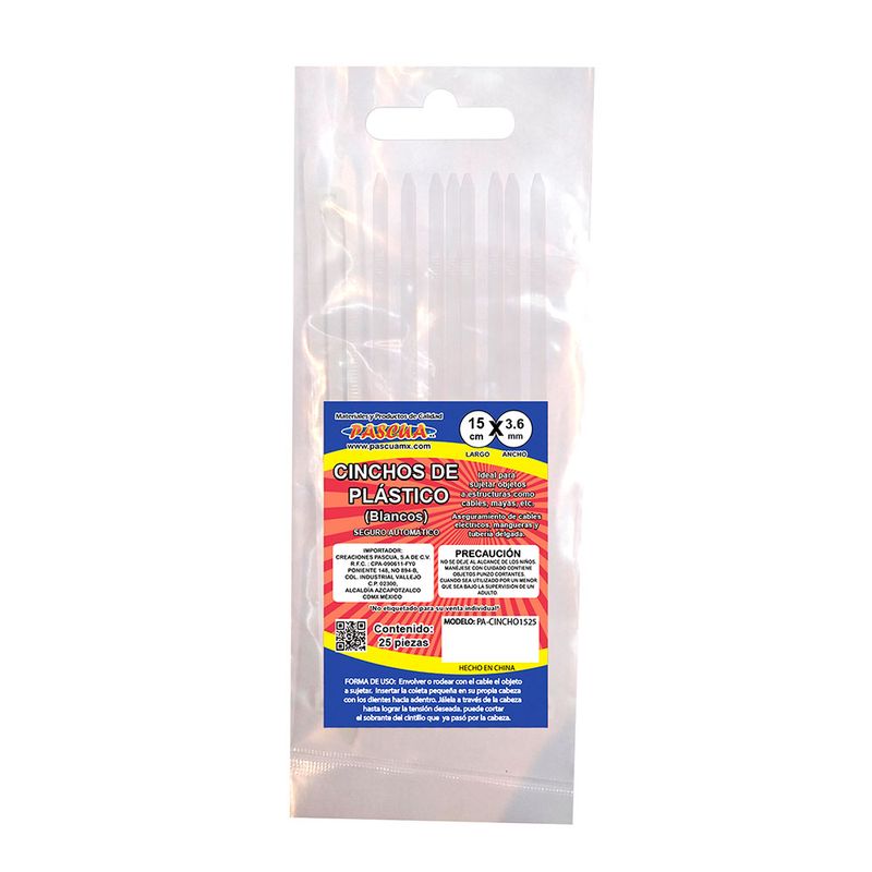 CINCHOS PLASTICO 15CM BLANCO BOLSA C/25 PASCUA