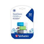 KIT 3 MEMORIAS USB 32GB VERBATIM USB 20 SEAGLASS