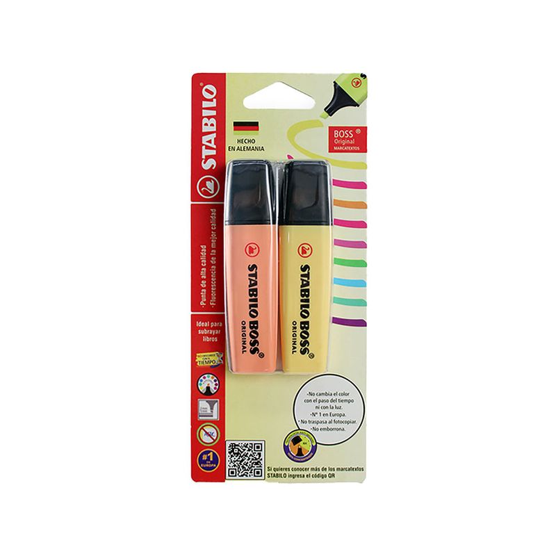 MARCATEXTOS STABILO BOSS AMARILLO LACTEO/DURAZNO CREMA BTL CON 2
