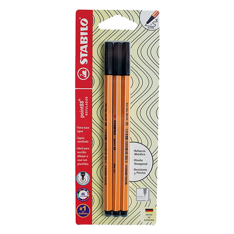ROTULADOR ULTRAFINO STABILO POINT 88 COLOR NEGRO BTL CON 3