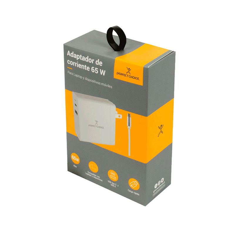 CARGADOR DE PARED USB TIPO-C & USB TIPO-A, 65W CARGA RÁPIDA