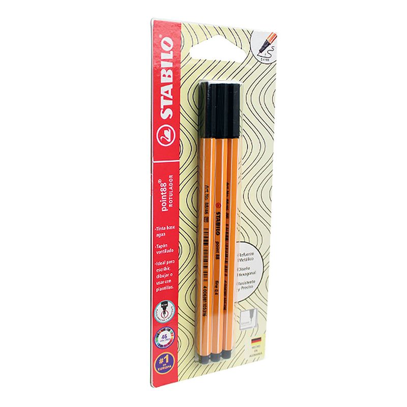 ROTULADOR ULTRAFINO STABILO POINT 88 COLOR NEGRO BTL CON 3