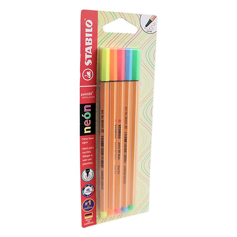 ROTULADOR ULTRAFINO STABILO POINT 88 COLOR NEON BTL CON 5