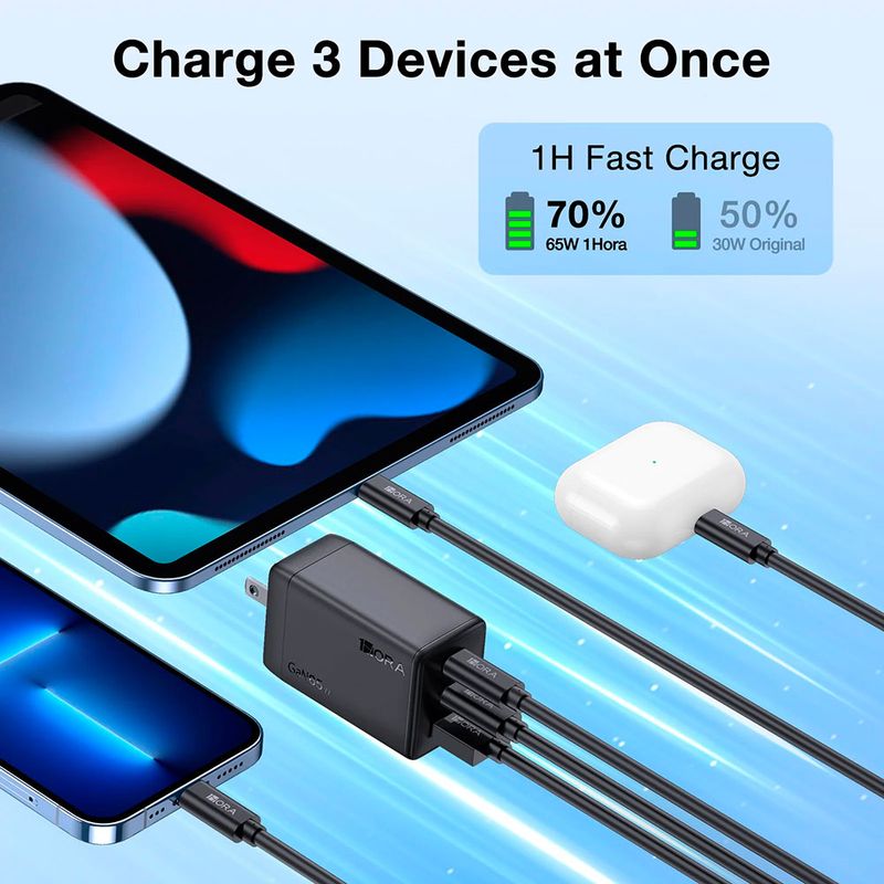 CARGADOR DE PARED TIPO C USB-A CON CABLE USB-C A USB-C 2M