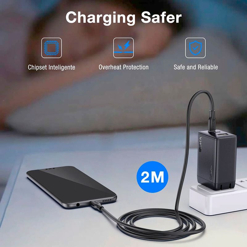 CARGADOR DE PARED TIPO C USB-A CON CABLE USB-C A USB-C 2M