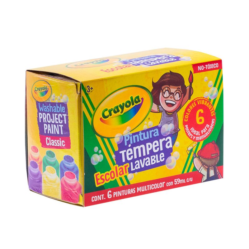 PINTURA TÉMPERA LAVABLE 59 ML CON 6 BOTES CRAYOLA
