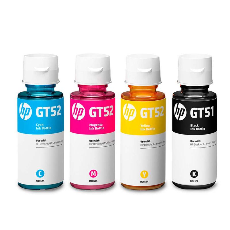 KIT DE 4 BOTELLAS DE TINTA GT53/GT52 HP ORIGINAL