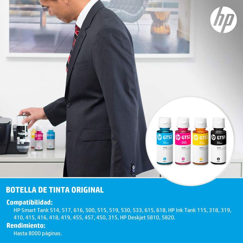 KIT DE 4 BOTELLAS DE TINTA GT53/GT52 HP ORIGINAL
