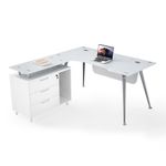 ESCRITORIO DE CRISTAL EN L SOBRE CREDENZA BLANCO 140 MTS