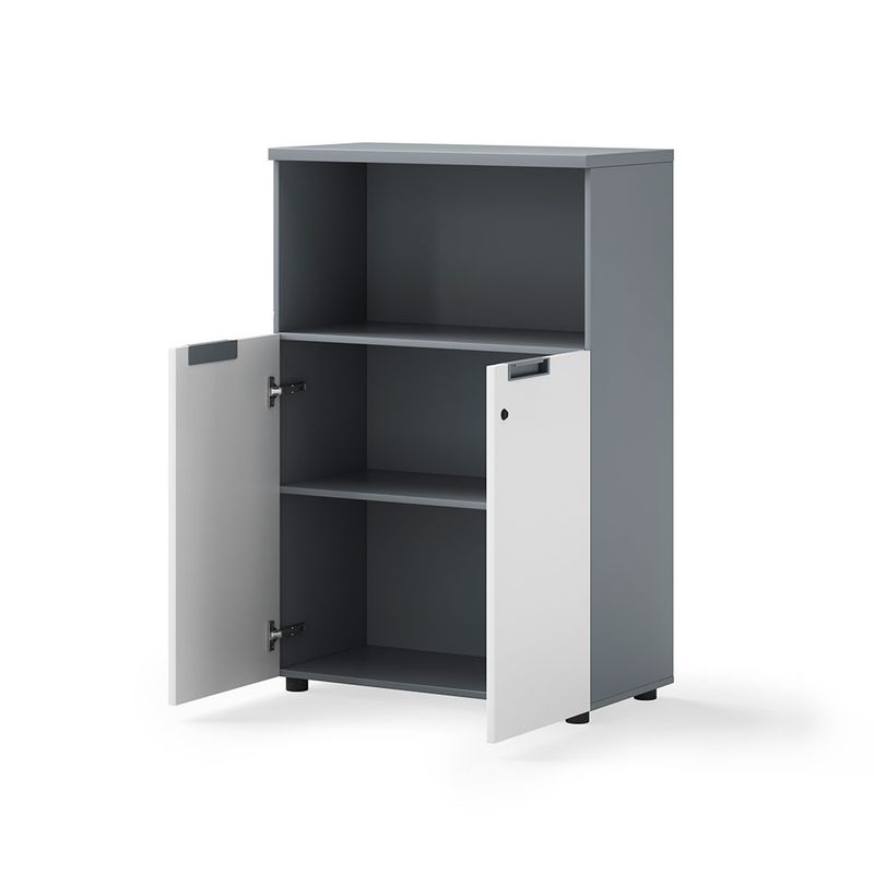 LIBRERO MEDIO CON PUERTAS BLANCO CON GRIS MELAMINA