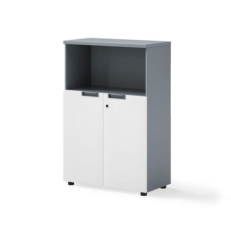 LIBRERO MEDIO CON PUERTAS BLANCO CON GRIS MELAMINA