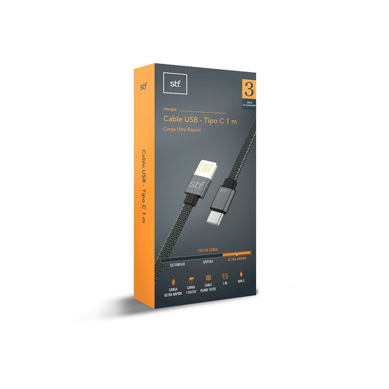 CABLE USB A USB TIPO C 1M NEGRO/GRIS CARGA ULTRA RAPIDA