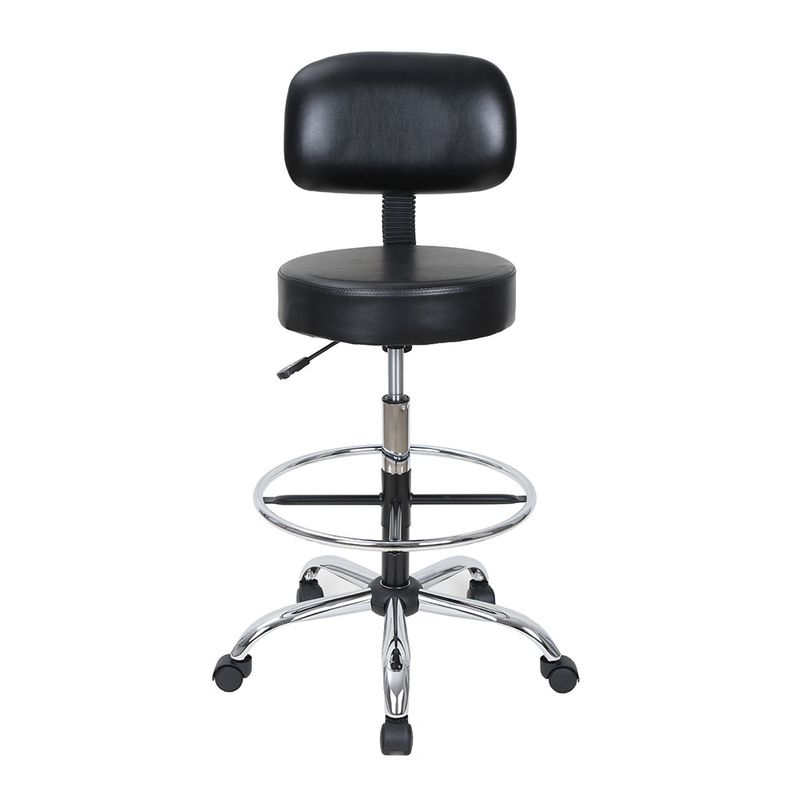 SILLA PARA LABORATORIO CON ASIENTO Y RESPALDO EN VINIPIEL NEGRO CON ARILLO CROMADO