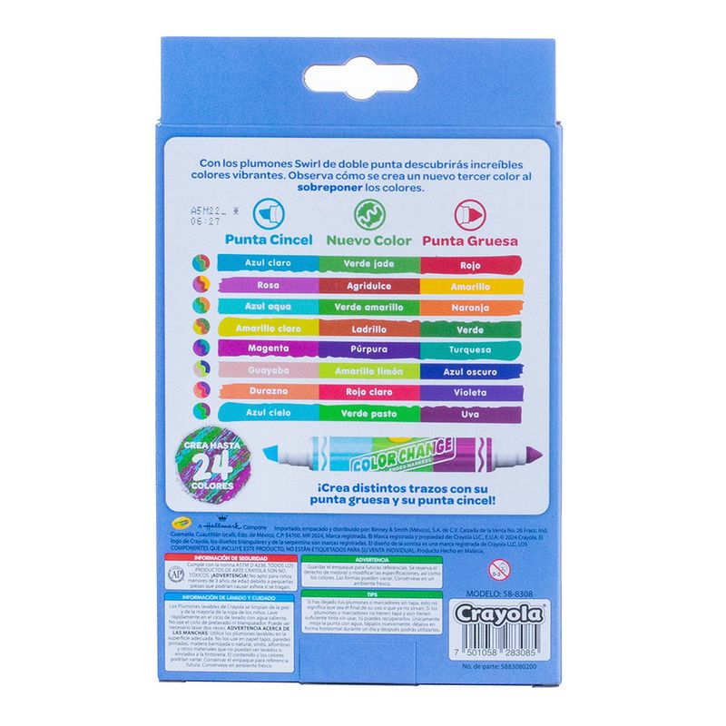 MARCADOR GRUESO BASE AGUA DUAL SWIRL 8 PZAS CRAYOLA