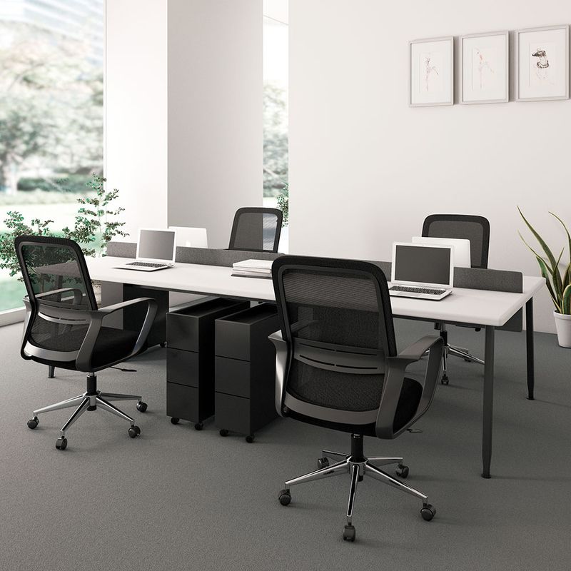SILLA SECRETARIAL CON BRAZOS MALLA BARI NEGRO