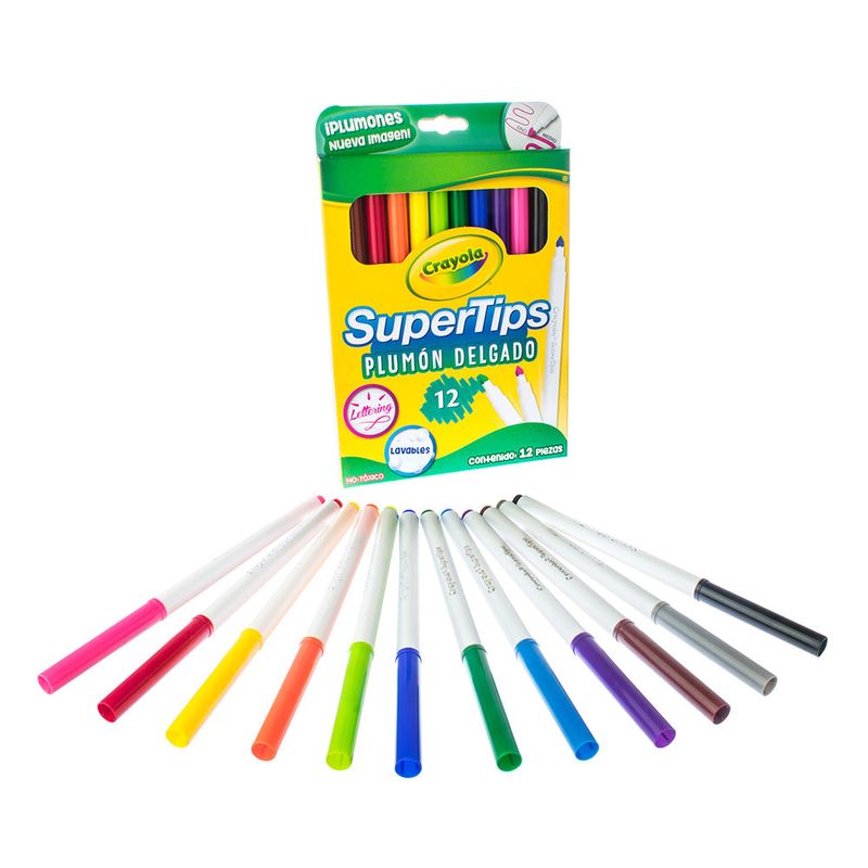 PLUMONES DELGADOS SURTIDOS CON 12 CRAYOLA