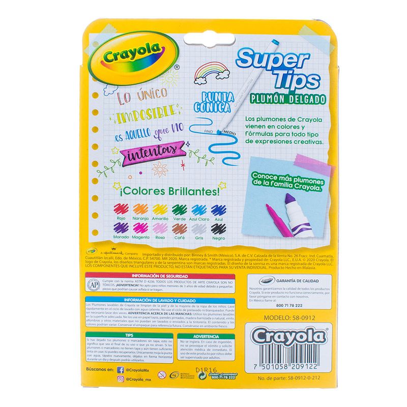PLUMONES DELGADOS SURTIDOS CON 12 CRAYOLA
