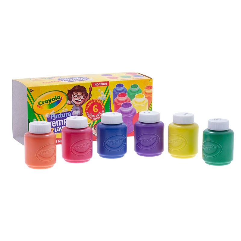 PINTURA TÉMPERA LAVABLE 59 ML CON 6 BOTES CRAYOLA