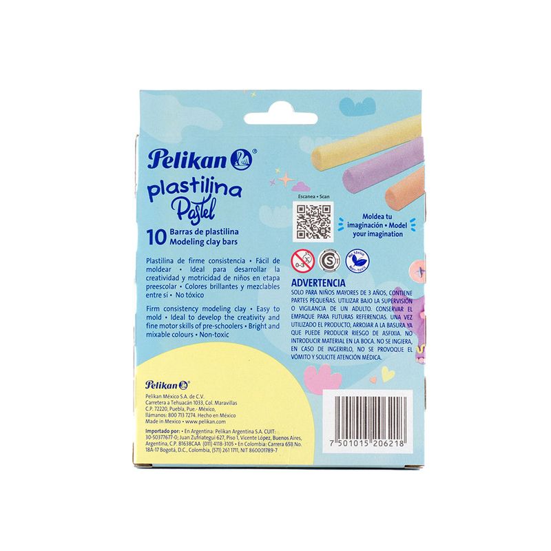 PLASTILINA CON 10 BARRAS COLORE PASTEL PELIKAN