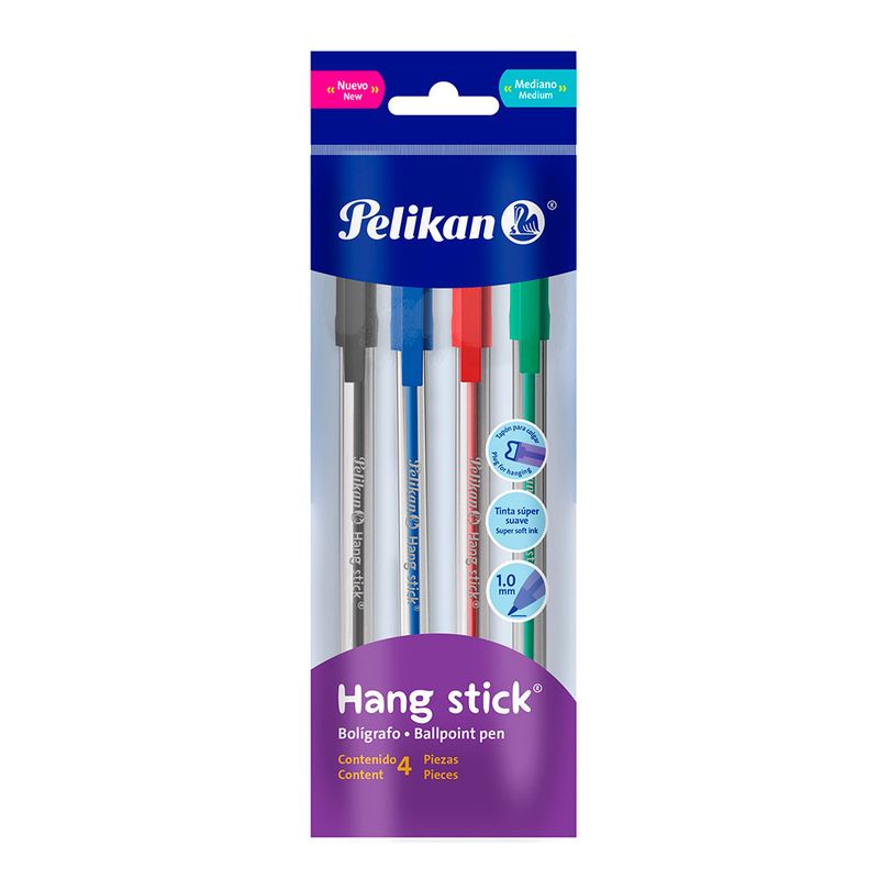 BOLIGRAFO MEDIANO HANG STICK COL SURTIDOS BOLSA C/4 PZAS PELIKAN