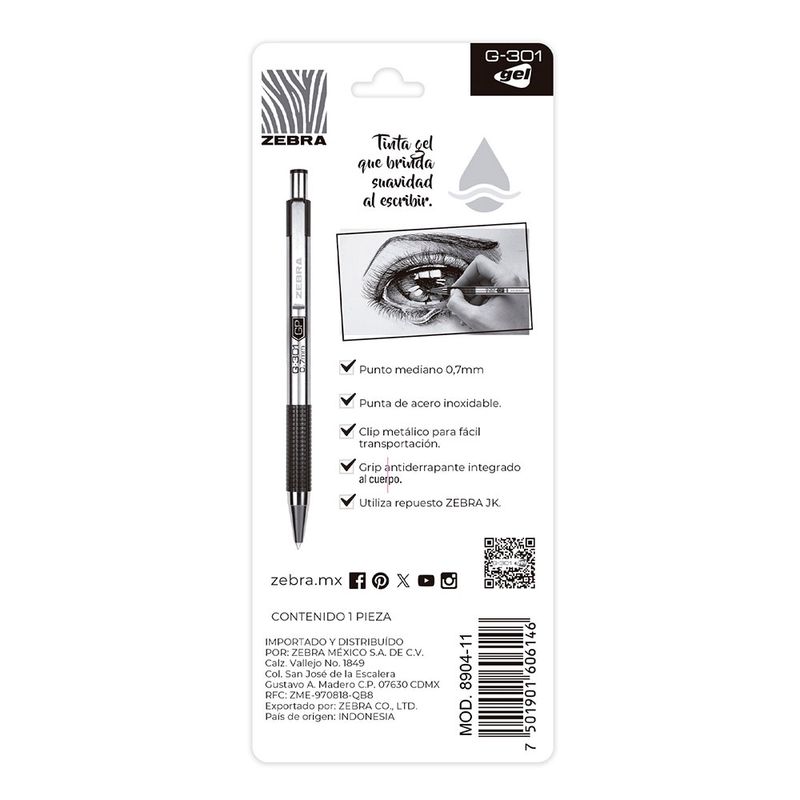 BOLIGRAFO MEDIANO GEL RETRACTIL AZUL G-301 BLT
