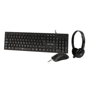 Kit Teclado+Mouse+Diadema Para Oficina  Perfect Choice Pc-201717, Negro, 1000 Dpi Pc-201717