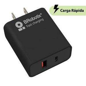 Cargador Carga Rápida, Dual Usb V3.0, 18W, 1 Puerto Tipo A Y 1 Puerto Tipo C, Color Negro, Brobotix 6006658 6006658