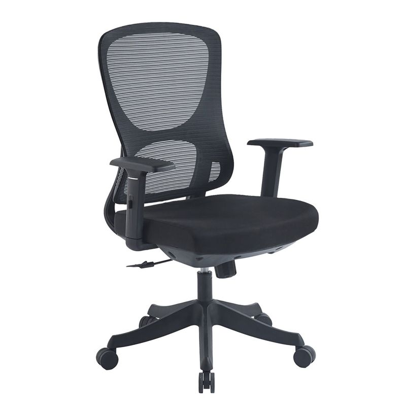 SILLA SECRETARIAL MALLA Y TELA NEGRA CON BRAZOS AJUSTABLES