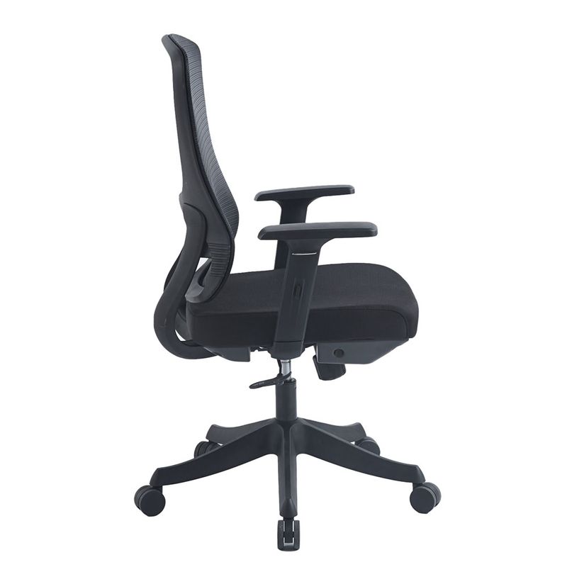 SILLA SECRETARIAL MALLA Y TELA NEGRA CON BRAZOS AJUSTABLES