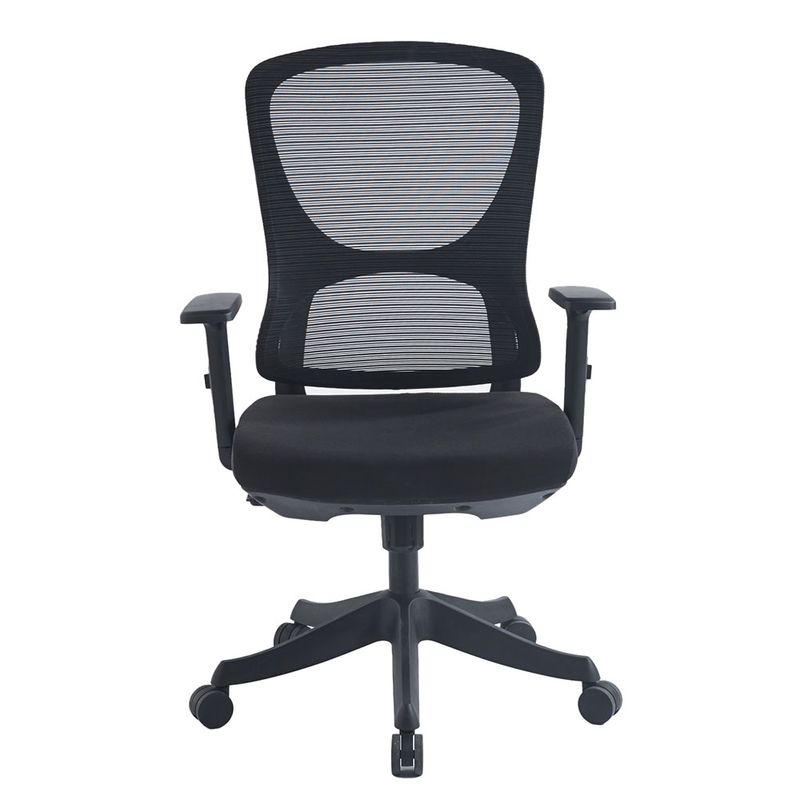 SILLA SECRETARIAL MALLA Y TELA NEGRA CON BRAZOS AJUSTABLES