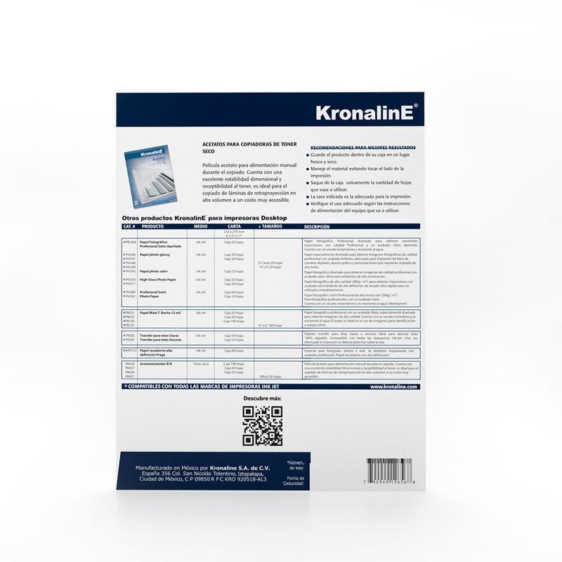 ACETATO CARTA C/25 PZAS KRONALINE