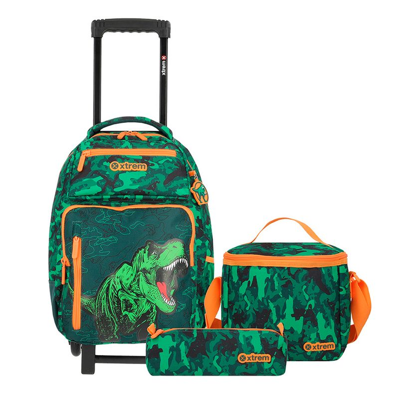 MOCHILA CON RUEDAS XTREME SET DE 3 PIEZAS GREEN DINO