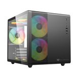 Gabinete Gamer Balam Rush Micro Torre Tank Mini GI930 ATX Panel Izq Cristal Frente Malla USB/USB-C/3xFan RGB HUB Negro