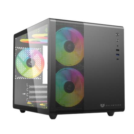 Gabinete Gamer Balam Rush Micro Torre Tank Mini GI930 ATX Panel Izq Cristal Frente Malla USB/USB-C/3xFan RGB HUB Negro