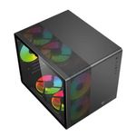 Gabinete Gamer Balam Rush Micro Torre Tank Mini GI930 ATX Panel Izq Cristal Frente Malla USB/USB-C/3xFan RGB HUB Negro